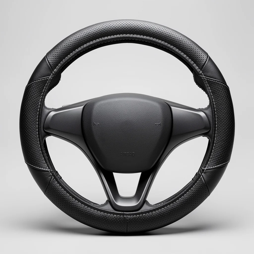 Genuine Leather-Trim Steering Wheel Cover with Anti‑Slip Grip