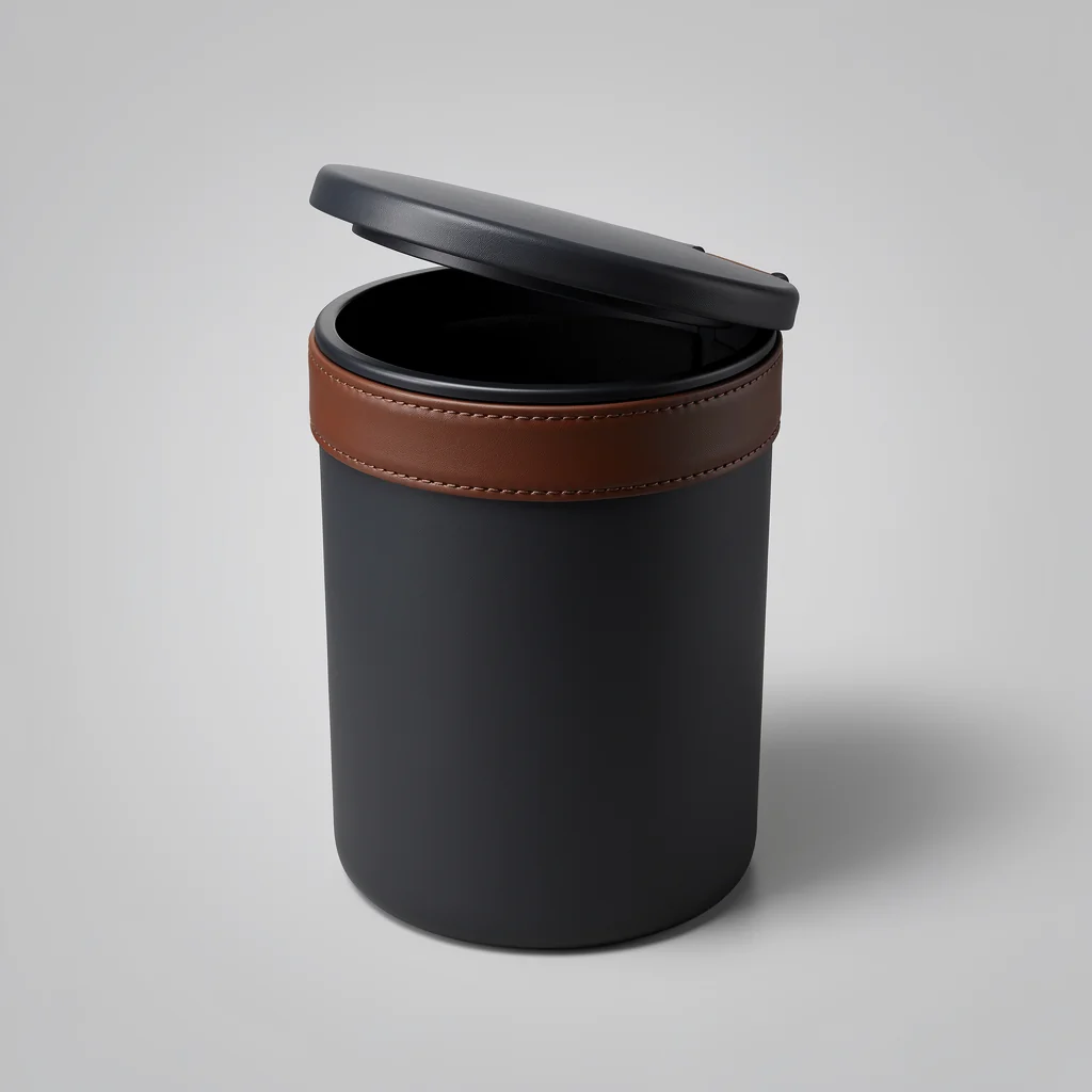 Leather-Trim Car Trash Can with Lid