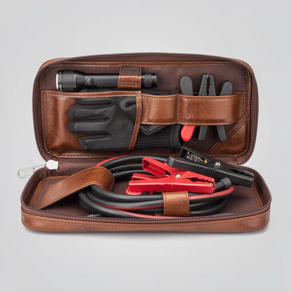 Emergency Roadside Safety Kit in Leather Case